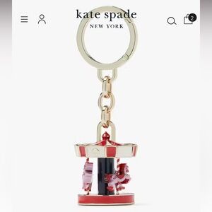 KATE SPADE Winter Wonders Metal KEYCHAIN! Fob Carousel Bag Charm Horses Clip-On